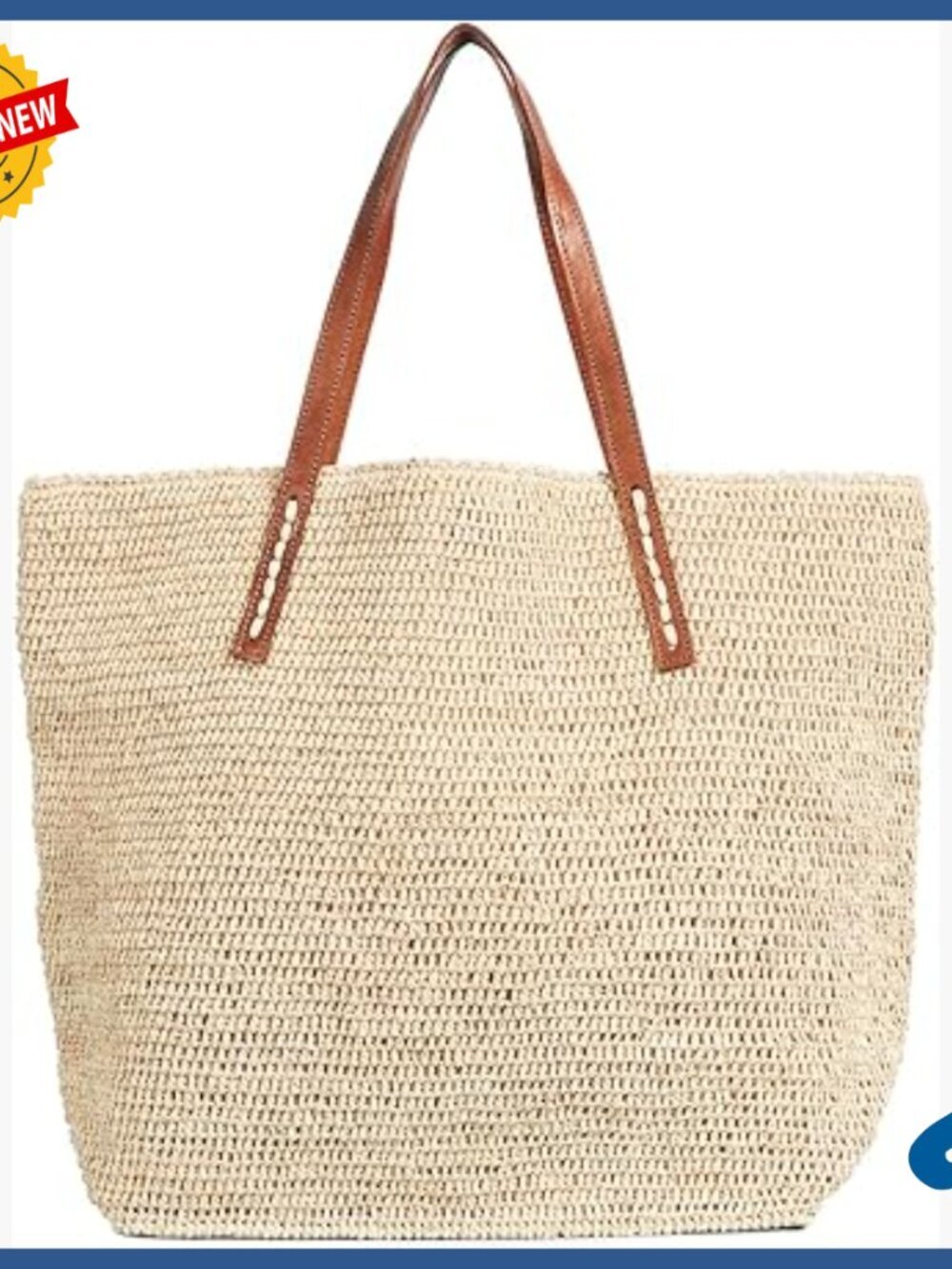 Straw Tote Bag with Magnetic Closure, 20 Inch Slouchy Handbag